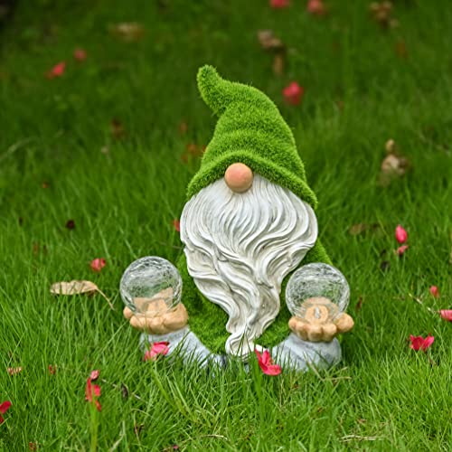 TERESA'S COLLECTIONS Garden Gnomes Decorations for Yard with Solar Lights, Large Flocked Zen Garden Sculptures & Statues Meditating Gifts for Outdoor Front Porch Patio Decor Lawn Ornaments, 11"