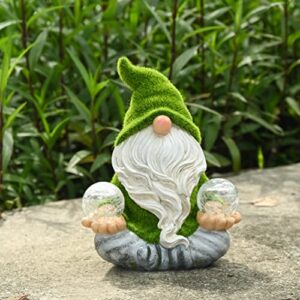 TERESA'S COLLECTIONS Garden Gnomes Decorations for Yard with Solar Lights, Large Flocked Zen Garden Sculptures & Statues Meditating Gifts for Outdoor Front Porch Patio Decor Lawn Ornaments, 11"