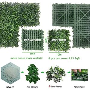 Bybeton Artificial Green Wall Decor,10"x 10"(6pc) UV-Anti Boxwood Hedge Topiary Wall Panels for Indoor Outdoor Privacy Protected and Garden,Balcony,Privacy Fence Screen décor