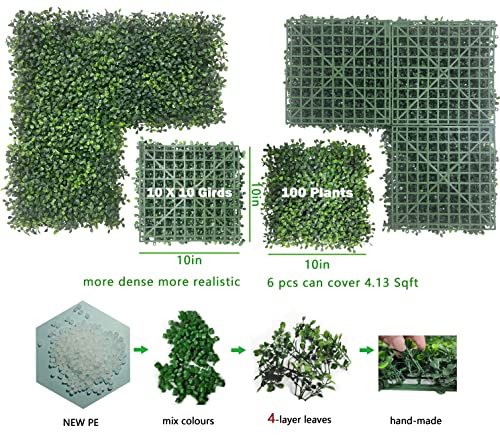 Bybeton Artificial Green Wall Decor,10"x 10"(6pc) UV-Anti Boxwood Hedge Topiary Wall Panels for Indoor Outdoor Privacy Protected and Garden,Balcony,Privacy Fence Screen décor
