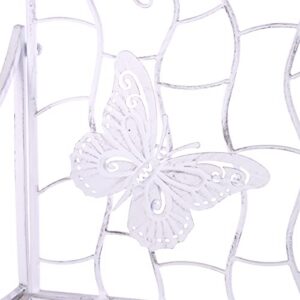 Alpine Corporation Alpine 43" L Indoor/Outdoor 2-Person Metal Garden Butterfly Backrest, White Bench