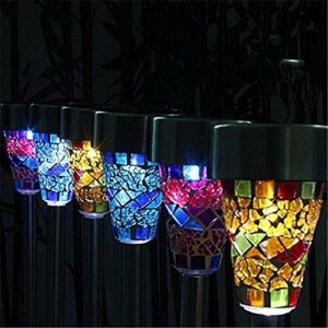 AMZSTAR Solar Mosaic Garden Lights, Mosaic Landscape Lights Solar Garden Decoration Stake Lights with 3 Color for Pathway,Garden,Patio,Yard,Home,Parties,Pack of 6