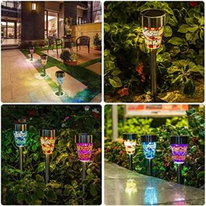 AMZSTAR Solar Mosaic Garden Lights, Mosaic Landscape Lights Solar Garden Decoration Stake Lights with 3 Color for Pathway,Garden,Patio,Yard,Home,Parties,Pack of 6