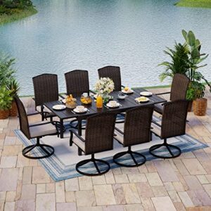mixpatio 9 pcs outdoor patio dining set for 8, patio furniture set, expandable metal dining table and rattan wicker cushioned swivel chairs, for patio, deck, yards, poolside
