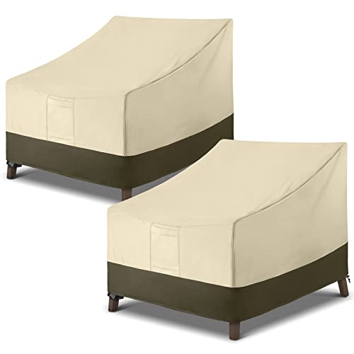 SunPatio Outdoor Patio Chair Covers 2 Pack, Durable Waterproof Lounge Deep Seated Chair Cover, UV Resistant Oversized Club Chair Cover, Patio Furniture Covers, Beige and Olive, 37W x 40D x 30H Inch