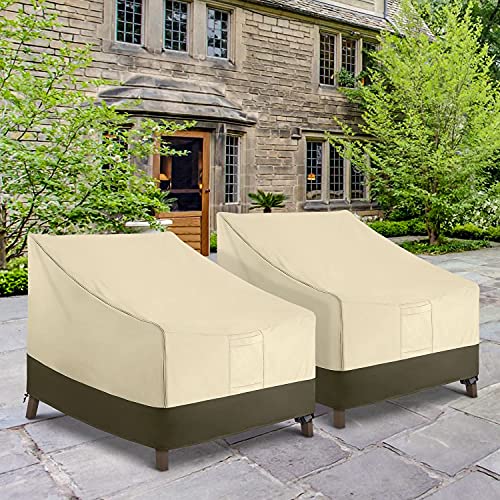 SunPatio Outdoor Patio Chair Covers 2 Pack, Durable Waterproof Lounge Deep Seated Chair Cover, UV Resistant Oversized Club Chair Cover, Patio Furniture Covers, Beige and Olive, 37W x 40D x 30H Inch