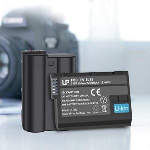 EN-EL15 EN EL15a Battery Rechargeable, LP Charger Compatible with Nikon D7500, D7200, D7100, D7000, D850, D750, D500, D810a, D810, D800e, D800, D610, D600 & More