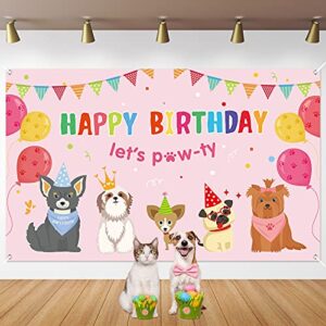 dog girl party decorations pink puppy dog themed birthday party supplies lets party banner backdrop dogs cats kids birthday photography background photo booth for pet party indoor and outdoor