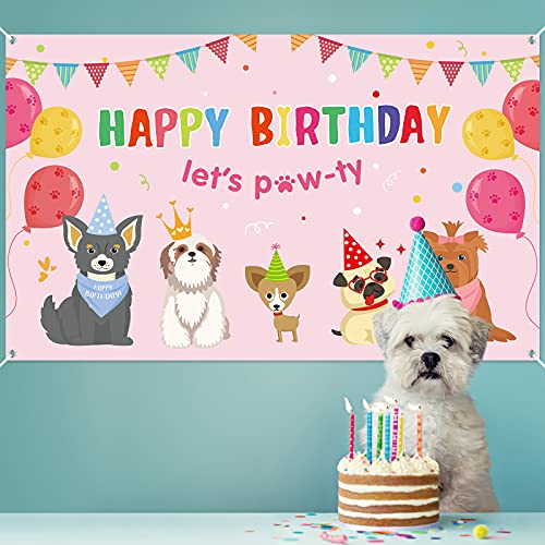 Dog Girl Party Decorations Pink Puppy Dog Themed Birthday Party Supplies Lets Party Banner Backdrop Dogs Cats Kids Birthday Photography Background Photo Booth for Pet Party Indoor and Outdoor