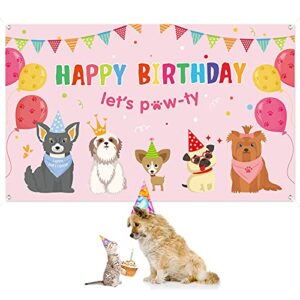 Dog Girl Party Decorations Pink Puppy Dog Themed Birthday Party Supplies Lets Party Banner Backdrop Dogs Cats Kids Birthday Photography Background Photo Booth for Pet Party Indoor and Outdoor