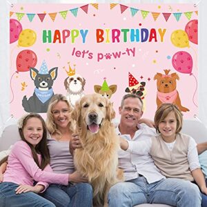 Dog Girl Party Decorations Pink Puppy Dog Themed Birthday Party Supplies Lets Party Banner Backdrop Dogs Cats Kids Birthday Photography Background Photo Booth for Pet Party Indoor and Outdoor