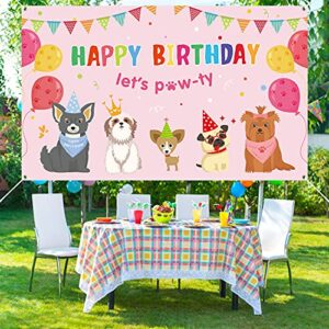 Dog Girl Party Decorations Pink Puppy Dog Themed Birthday Party Supplies Lets Party Banner Backdrop Dogs Cats Kids Birthday Photography Background Photo Booth for Pet Party Indoor and Outdoor