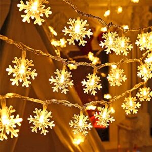 chengqism 100 led snowflake lights fairy string lights 32.8ft plug in string lights christmas holiday home garden patio party decoration indoor outdoor celebration lighting, warm white