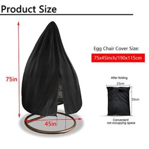 POMER Patio Egg Chair Cover, Heavy Duty Waterproof Hanging Chair Cover with Zipper Design for Outdoor Single Seat Wicker Swing Egg Chair - 75" H x 45" W