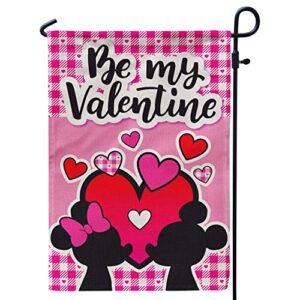 Be Mine Valentines Garden Flag, Valentines Decorations Yard Outside Flag 12x18 Vertical Burlap Double Sided Decor for Home Outdoor Hanging
