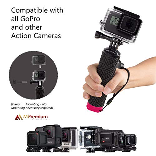 Waterproof Floating Hand Grip Compatible with GoPro Hero 11 10 9 8 7 6 5 4 3+ 2 1 Session Black Silver Handler & Handle Mount Accessories Kit for Water Sport and Action Cameras (Rose Red)