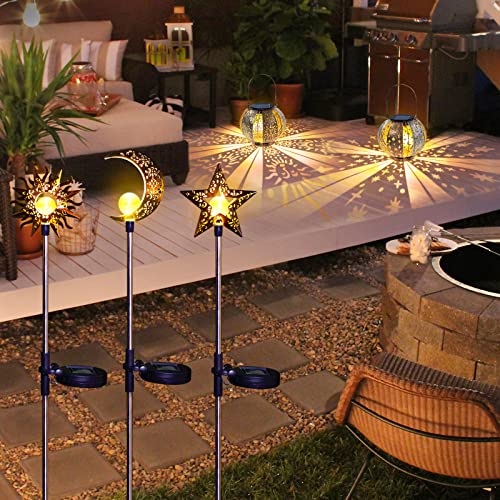 Tryme Solar Lights Outdoor Garden Decorations Sun Moon Star Stake Light Decorative Solar Lanterns Waterproof