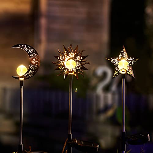 Tryme Solar Lights Outdoor Garden Decorations Sun Moon Star Stake Light Decorative Solar Lanterns Waterproof