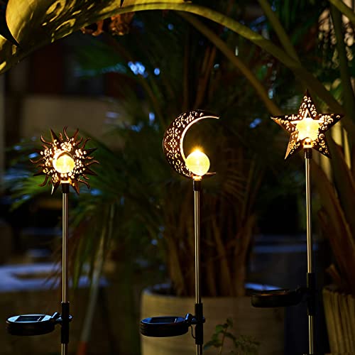 Tryme Solar Lights Outdoor Garden Decorations Sun Moon Star Stake Light Decorative Solar Lanterns Waterproof