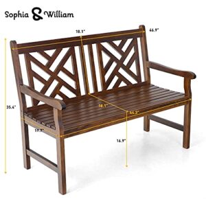 Sophia & William Outdoor Patio Poplar Wood Bench Walnut, PU Painting Wooden Bench with Backrest and Armrests for Porch, Pool, Garden, Lawn, Balcony, Backyard and Indoor, Load Capacity: 500 lbs, 1 Pack