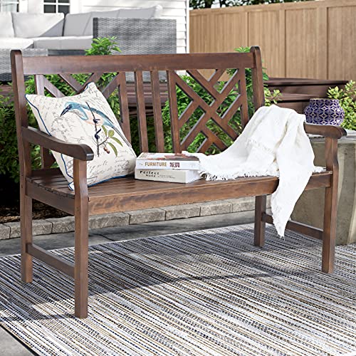 Sophia & William Outdoor Patio Poplar Wood Bench Walnut, PU Painting Wooden Bench with Backrest and Armrests for Porch, Pool, Garden, Lawn, Balcony, Backyard and Indoor, Load Capacity: 500 lbs, 1 Pack