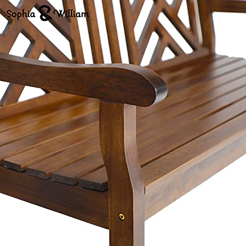 Sophia & William Outdoor Patio Poplar Wood Bench Walnut, PU Painting Wooden Bench with Backrest and Armrests for Porch, Pool, Garden, Lawn, Balcony, Backyard and Indoor, Load Capacity: 500 lbs, 1 Pack