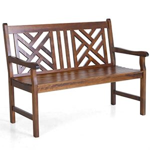 Sophia & William Outdoor Patio Poplar Wood Bench Walnut, PU Painting Wooden Bench with Backrest and Armrests for Porch, Pool, Garden, Lawn, Balcony, Backyard and Indoor, Load Capacity: 500 lbs, 1 Pack