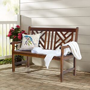 Sophia & William Outdoor Patio Poplar Wood Bench Walnut, PU Painting Wooden Bench with Backrest and Armrests for Porch, Pool, Garden, Lawn, Balcony, Backyard and Indoor, Load Capacity: 500 lbs, 1 Pack