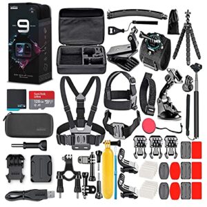 GoPro HERO9 Black - Waterproof Action Camera with Front LCD, Touch Rear Screens, 5K Video, 20MP Photos, 1080p Live Streaming, Stabilization + 128GB Card and 50 Piece Accessory Kit.
