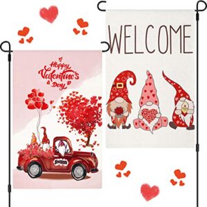 tatuo 2 pieces valentine’s day garden flag 12 x 18 inch valentine gnome welcome flag for outside yard anniversary wedding farmhouse decoration