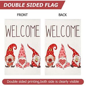 Tatuo 2 Pieces Valentine's Day Garden Flag 12 x 18 Inch Valentine Gnome Welcome Flag for Outside Yard Anniversary Wedding Farmhouse Decoration
