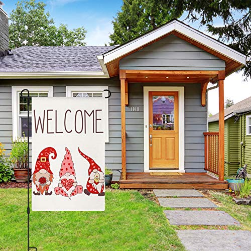 Tatuo 2 Pieces Valentine's Day Garden Flag 12 x 18 Inch Valentine Gnome Welcome Flag for Outside Yard Anniversary Wedding Farmhouse Decoration