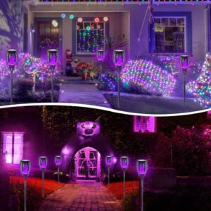 EOYIZW Solar Lights Outdoor- 99LED Purple Solar Lights for Halloween Decorations Outside Lights, Solar Torch Light Landscape Decoration Solar Garden Lights for Yard Patio Garden