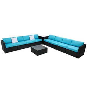 kinbor Patio Furniture Set, 9 Pieces Outdoor Sectional Sofa, Outdoor Couch with Cushions for Porch Garden Poolside