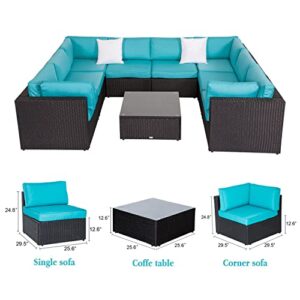 kinbor Patio Furniture Set, 9 Pieces Outdoor Sectional Sofa, Outdoor Couch with Cushions for Porch Garden Poolside