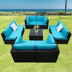 kinbor Patio Furniture Set, 9 Pieces Outdoor Sectional Sofa, Outdoor Couch with Cushions for Porch Garden Poolside