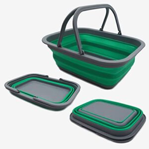 sammart 9.2l (2.37gallon) collapsible tub with handle – portable outdoor picnic basket / crater – foldable shopping bag – space saving storage container (1, grey/bluish-green)