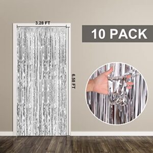 10 Pack Foil Curtain Backdrop Silver Metallic Tinsel Foil Fringe Curtains Photo Booth Props for Birthday Wedding Engagement Baby Shower Bachelorette Christmas Holiday Celebration Party Decorations