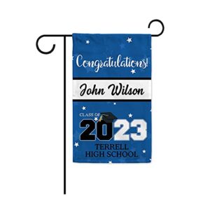 malihong personalized graduation garden flag vertical double sided 12.5×18 inch congratulations class of 2023 banner sign with grad cap season yard outdoor decoration, 16 colors optional