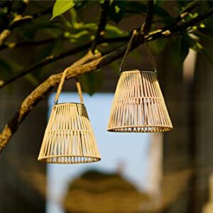 Outdoor Solar Hanging Lantern, 2 Pack Solar Lights Waterproof Table Light with Woven Rope Handle Rechargeable Decorative for Patio Backyard Garden Tree, Natural