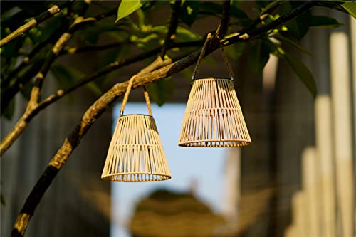 Outdoor Solar Hanging Lantern, 2 Pack Solar Lights Waterproof Table Light with Woven Rope Handle Rechargeable Decorative for Patio Backyard Garden Tree, Natural