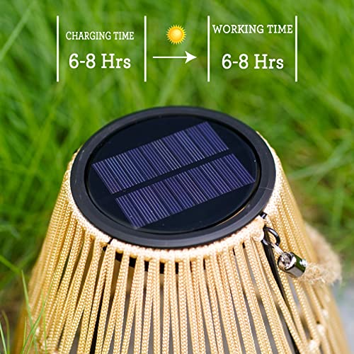 Outdoor Solar Hanging Lantern, 2 Pack Solar Lights Waterproof Table Light with Woven Rope Handle Rechargeable Decorative for Patio Backyard Garden Tree, Natural