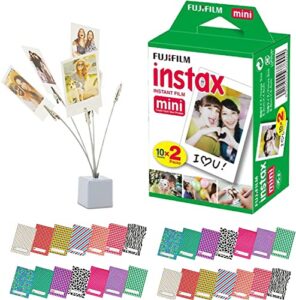 fujifilm instax mini instant film twin pack (total 20 shoots) + 20 sticker film frames + photo bouquet holder