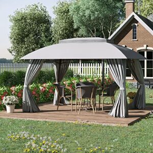 Outsunny 9' x 13' Patio Gazebo Canopy, Double Vented Roof, Steel Frame, Curtain Sidewalls, Outdoor Sun Shade Shelter for Garden, Lawn, Backyard, Deck, Gray