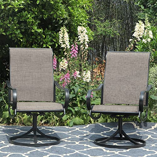 PHI VILLA Patio Swivel Dining Chairs Set of 8 Outdoor Kitchen Garden Metal Chair with Textilene Mesh Fabric, Patio Furniture Gentle Rocker Chair, Black Frame