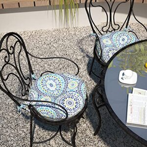 LVTXIII Outdoor All Weather Bistro Seat Cushions, Comfortable Fluffy Tufted Patio Chair Cushions Round 15"x15"x4" Set of 2 for Home Garden Furniture, Delancey Lagoon