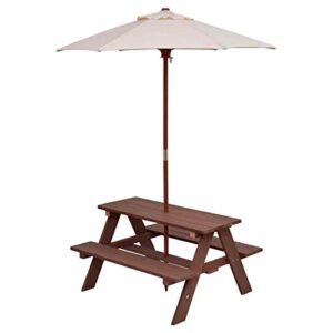 costzon kids picnic table, wooden table & bench set w/removable & foldable umbrella, toddler patio set for backyard, garden, lawn, girls & boys gift, kids table and chair set for outdoors (natural)