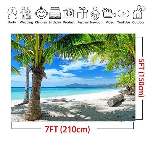 LTLYH 7x5ft Tropical Summer Beach Photography Backdrops Hawaiian Luau Party Blue Sky Sea Background for Outdoor Photo Props A-06