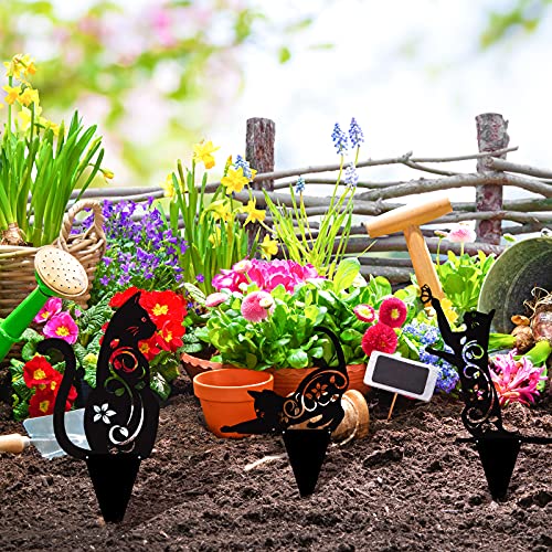 Elcoho 4 Pack Black Cat Silhouette Cute Metal Cat Garden Statues Bird Repellent Cat Decorative Garden Stakes for Yard, Garden, Lawn Outdoor Decorations