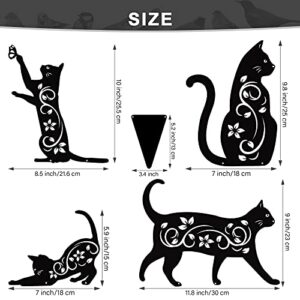 Elcoho 4 Pack Black Cat Silhouette Cute Metal Cat Garden Statues Bird Repellent Cat Decorative Garden Stakes for Yard, Garden, Lawn Outdoor Decorations